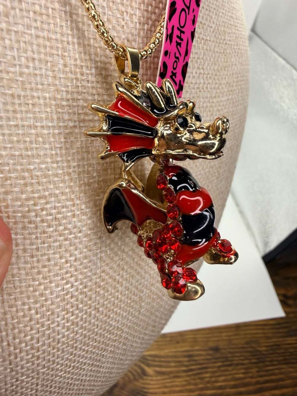 Betsey Johnson Red Black Dragon Necklace 30 Inch
